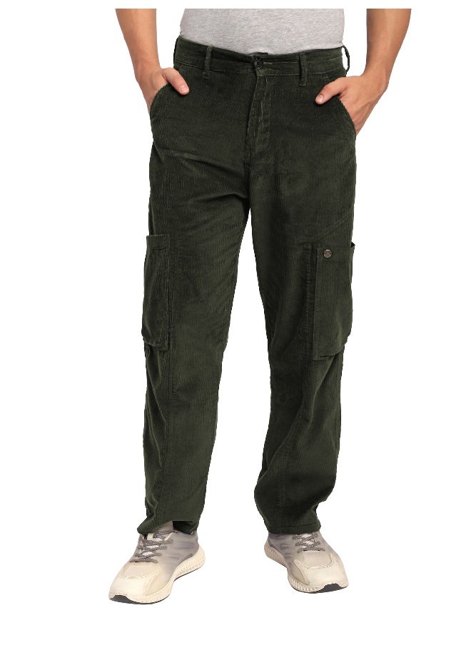 Beyoung - Olive Green Corduroy Cargo Pants - Image 1