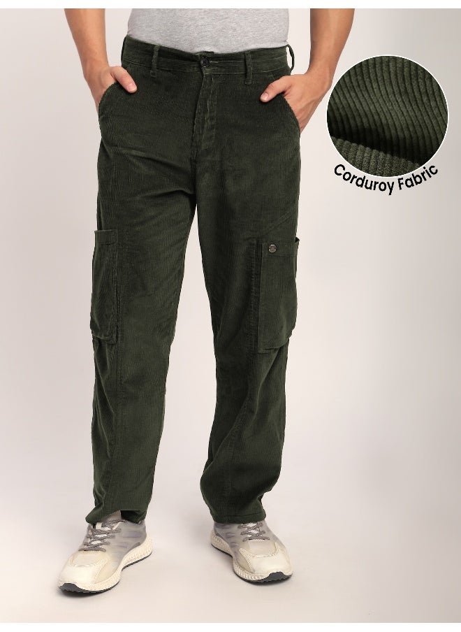 Beyoung - Olive Green Corduroy Cargo Pants - Image 1