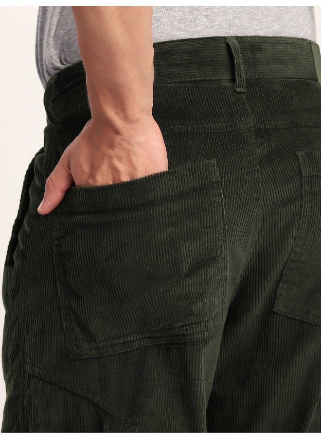 Beyoung - Olive Green Corduroy Cargo Pants - Image 1