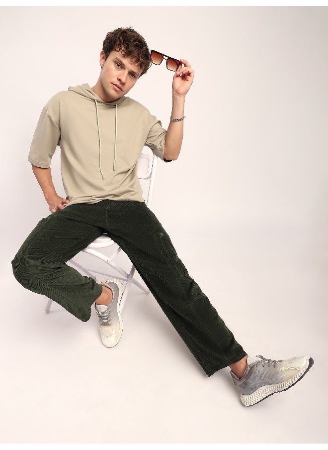 Beyoung - Olive Green Corduroy Cargo Pants - Image 1