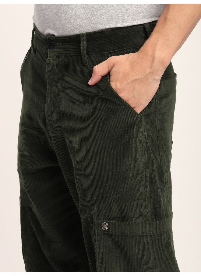 Beyoung - Olive Green Corduroy Cargo Pants - Image 1