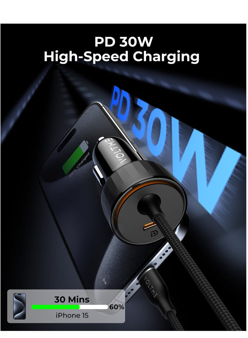 VOLTME Premium 60W Car Charger with Dual USB-C Ports and Built-in Magnetic Type-C Cable 1.2m/4ft, Fast Charging with V-Dynamic 3.0 and PD, Durable Nylon Braided Cable, Reversible Connectors, Compatible with MacBook Pro/Air, iPhone Air, 17/17 Pro/17 Pro Max Series, 16, 15, 14, 13, Galaxy S25/S24/S23/S22 Ultra, iPad Pro/Air and More - Image 2