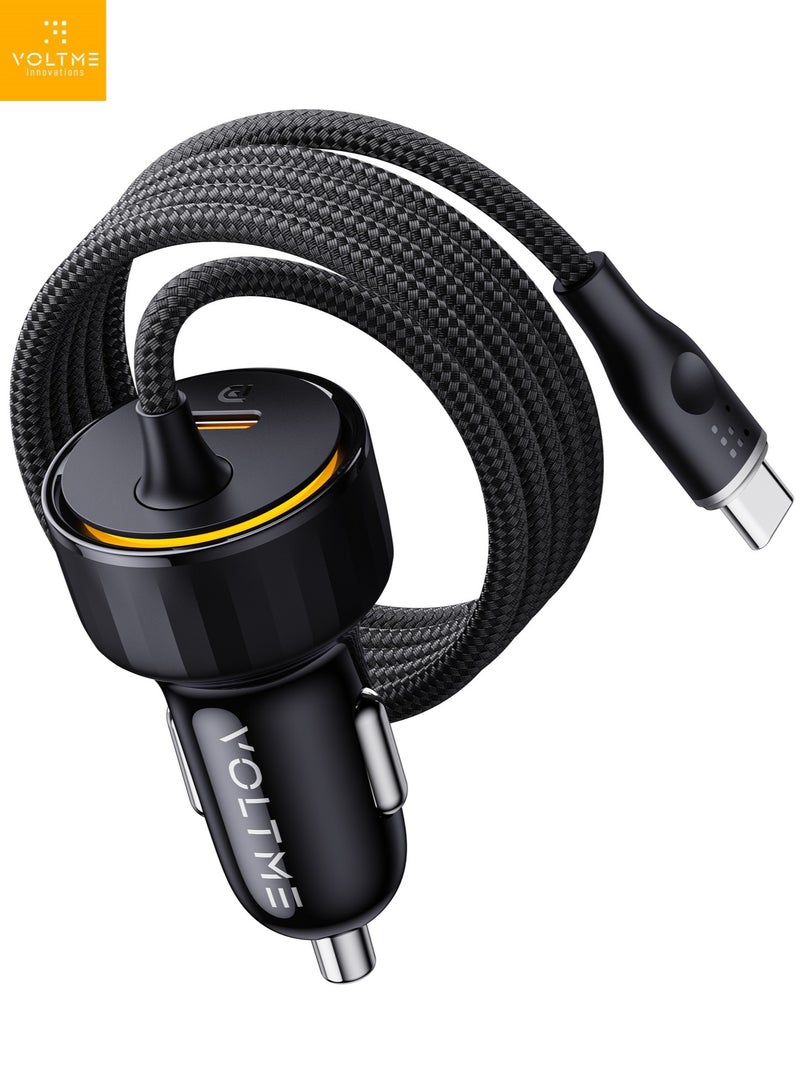 VOLTME Premium 60W Car Charger with Dual USB-C Ports and Built-in Magnetic Type-C Cable 1.2m/4ft, Fast Charging with V-Dynamic 3.0 and PD, Durable Nylon Braided Cable, Reversible Connectors, Compatible with MacBook Pro/Air, iPhone Air, 17/17 Pro/17 Pro Max Series, 16, 15, 14, 13, Galaxy S25/S24/S23/S22 Ultra, iPad Pro/Air and More - Image 1