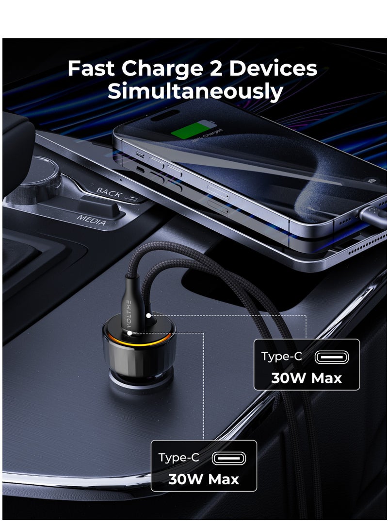 VOLTME Premium 60W Car Charger with Dual USB-C Ports and Built-in Magnetic Type-C Cable 1.2m/4ft, Fast Charging with V-Dynamic 3.0 and PD, Durable Nylon Braided Cable, Reversible Connectors, Compatible with MacBook Pro/Air, iPhone Air, 17/17 Pro/17 Pro Max Series, 16, 15, 14, 13, Galaxy S25/S24/S23/S22 Ultra, iPad Pro/Air and More - Image 4