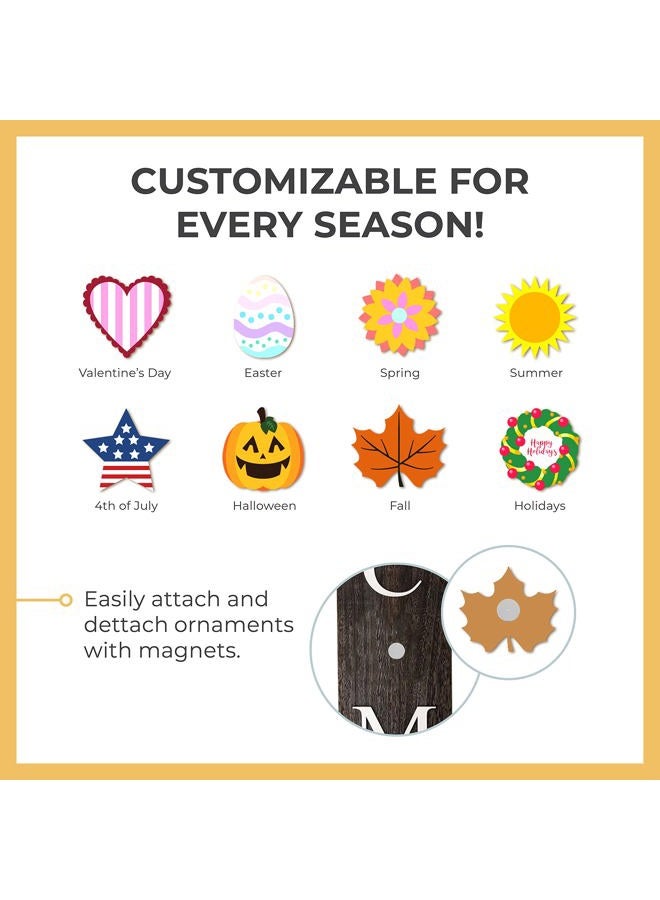 ALBEN Welcome Sign for Front Door Porch with Ornamental Tiles - 8 Interchangeable Seasonal Tiles, Celebrate Holidays and Seasons, Vertical Wooden Outdoor and Indoor Welcome Home Decor Sign (Gray) - Image 2