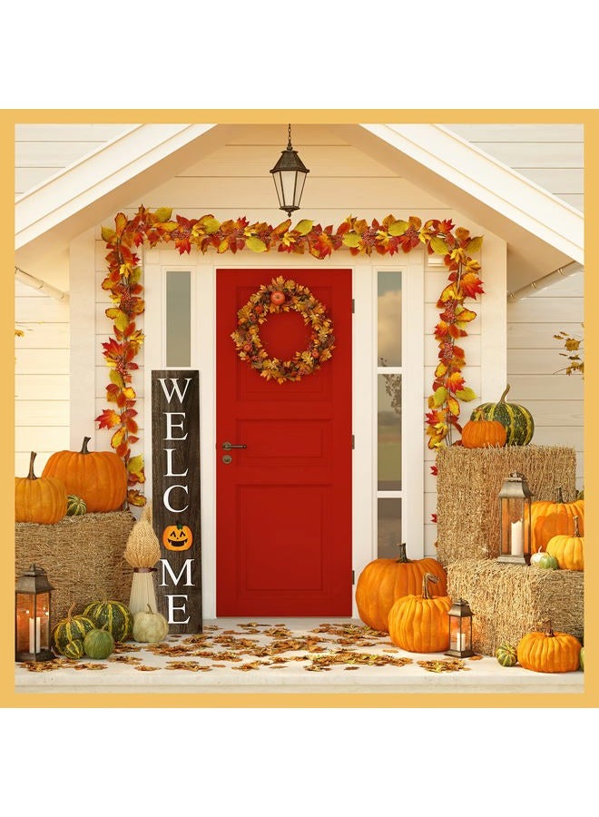 ALBEN Welcome Sign for Front Door Porch with Ornamental Tiles - 8 Interchangeable Seasonal Tiles, Celebrate Holidays and Seasons, Vertical Wooden Outdoor and Indoor Welcome Home Decor Sign (Gray) - Image 5