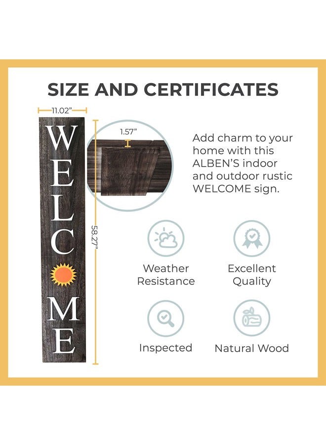 ALBEN Welcome Sign for Front Door Porch with Ornamental Tiles - 8 Interchangeable Seasonal Tiles, Celebrate Holidays and Seasons, Vertical Wooden Outdoor and Indoor Welcome Home Decor Sign (Gray) - Image 4