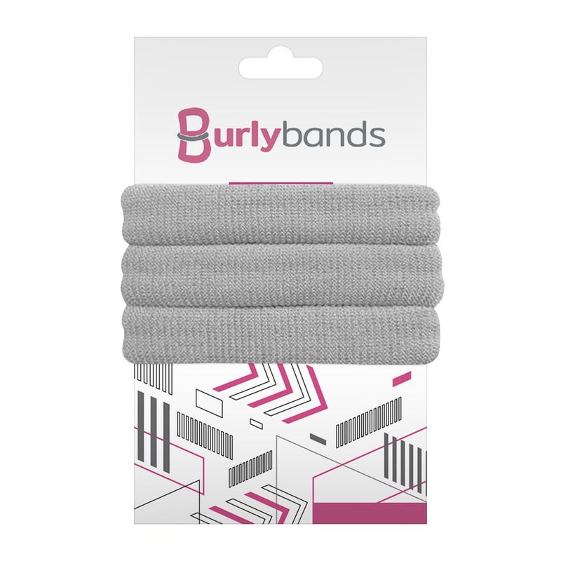 Burlybands Large Hair Ties for Thick Heavy or Curly Hair NonSlip NonDamage Seamless Womens Ponytail Scrunchies Lt Gray 3 Pcs
