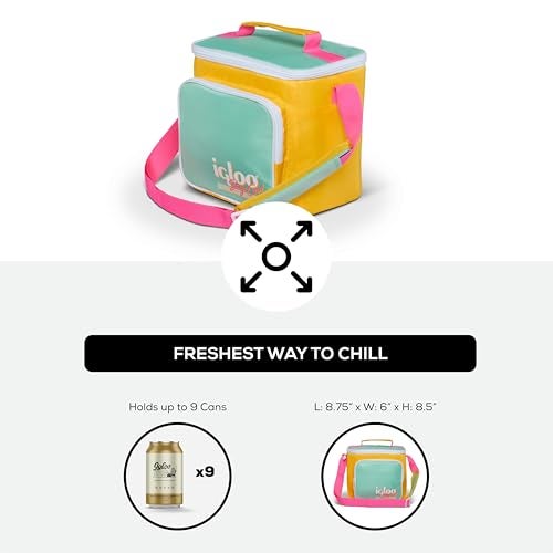 Igloo 90s Retro Collection Square Lunch Box Cooler with Front Pocket and Adjustable Strap,Yellow/Mint - Image 2