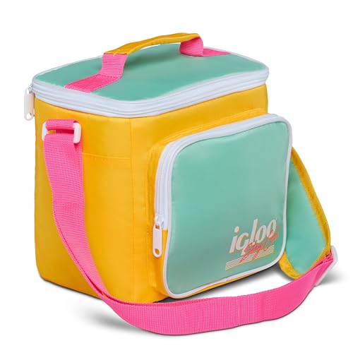 Igloo 90s Retro Collection Square Lunch Box Cooler with Front Pocket and Adjustable Strap,Yellow/Mint - Image 1