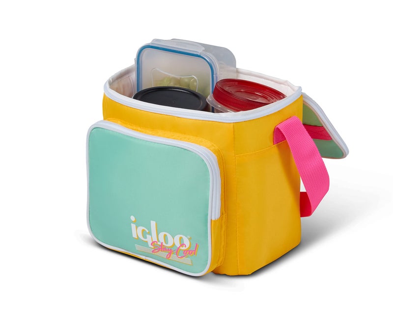 Igloo 90s Retro Collection Square Lunch Box Cooler with Front Pocket and Adjustable Strap,Yellow/Mint - Image 3