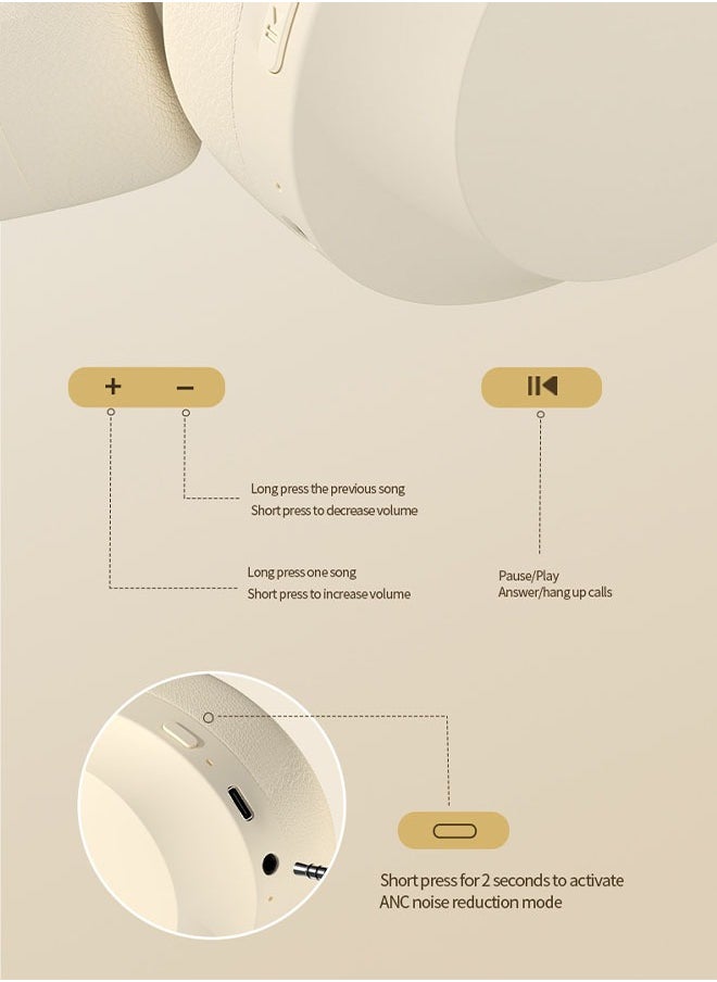 DAREU - Wireless Bluetooth Noise Cancelling Over-Ear Headphones – HiFi Sound, Foldable Design, Built-in Mic, Long Battery Life – White - Image 1