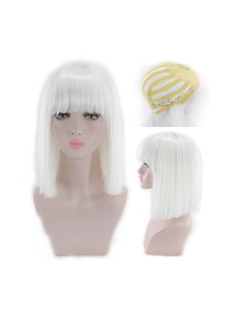 Estelle Eestelle 14" Women Straight Bob Wig Women Wigs with Bangs Synthetic Party Wigs Multicolor (White) - Image 1
