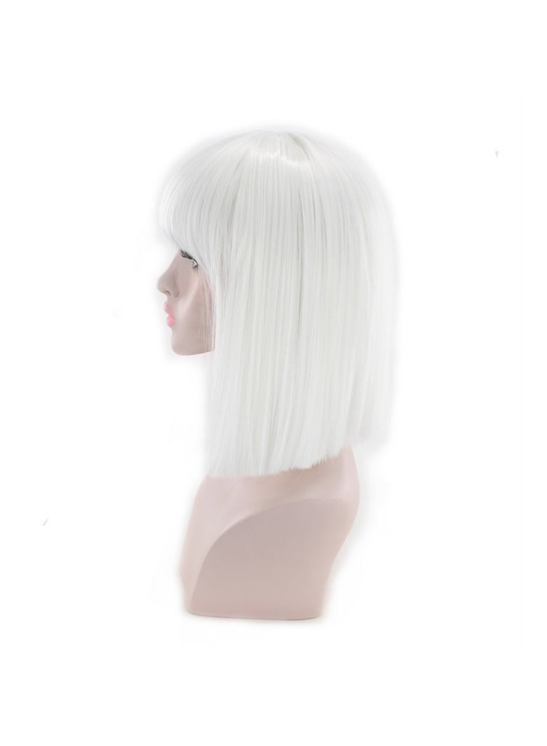 Estelle Eestelle 14" Women Straight Bob Wig Women Wigs with Bangs Synthetic Party Wigs Multicolor (White) - Image 3