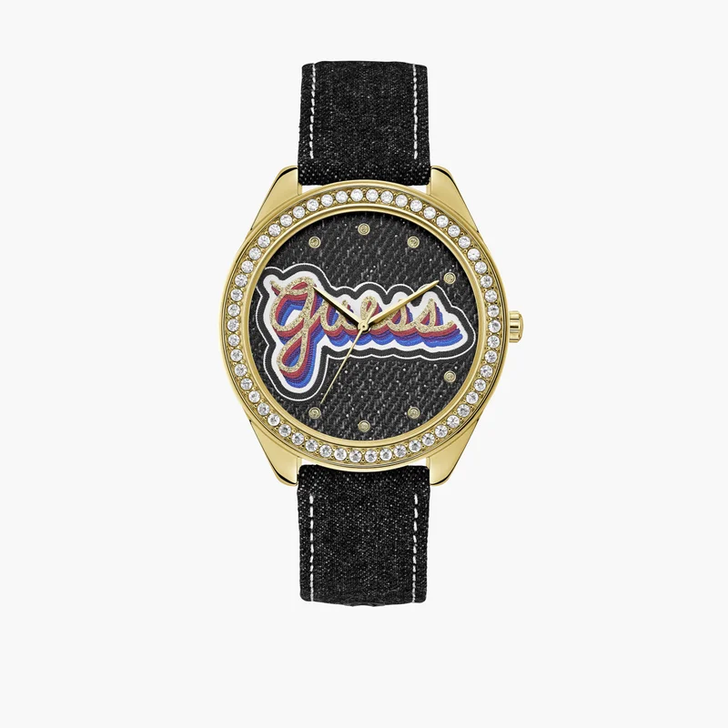 جس Guess Women's Black Denim Strap Watch