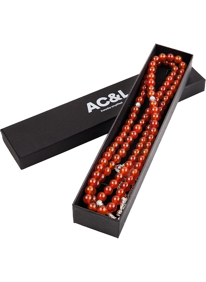 AC&L Pink Natural Agate Tasbeeh Prayer Beads 8mm Stones - Image 3