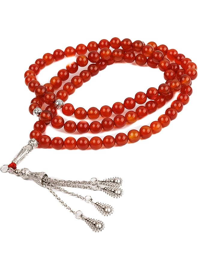 AC&L Pink Natural Agate Tasbeeh Prayer Beads 8mm Stones - Image 1