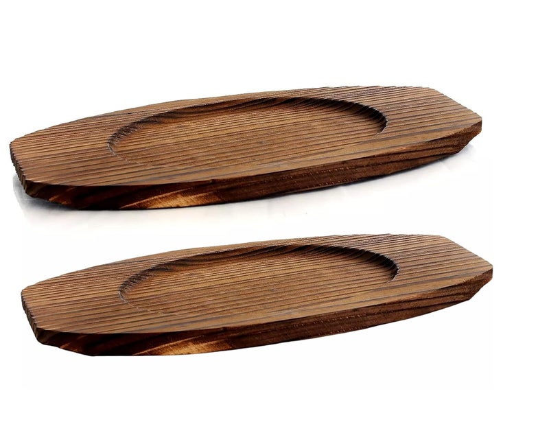 Bruntmor Mini Cast Iron Sizzler Plates Skillet Set Of 4. Oval Fajita Plate With Wooden Base/Pan Tray Serving Sizzling Dish And Fajitas, Hot Steak Skillet Dish Without Sinking (2 Sets) - Image 5