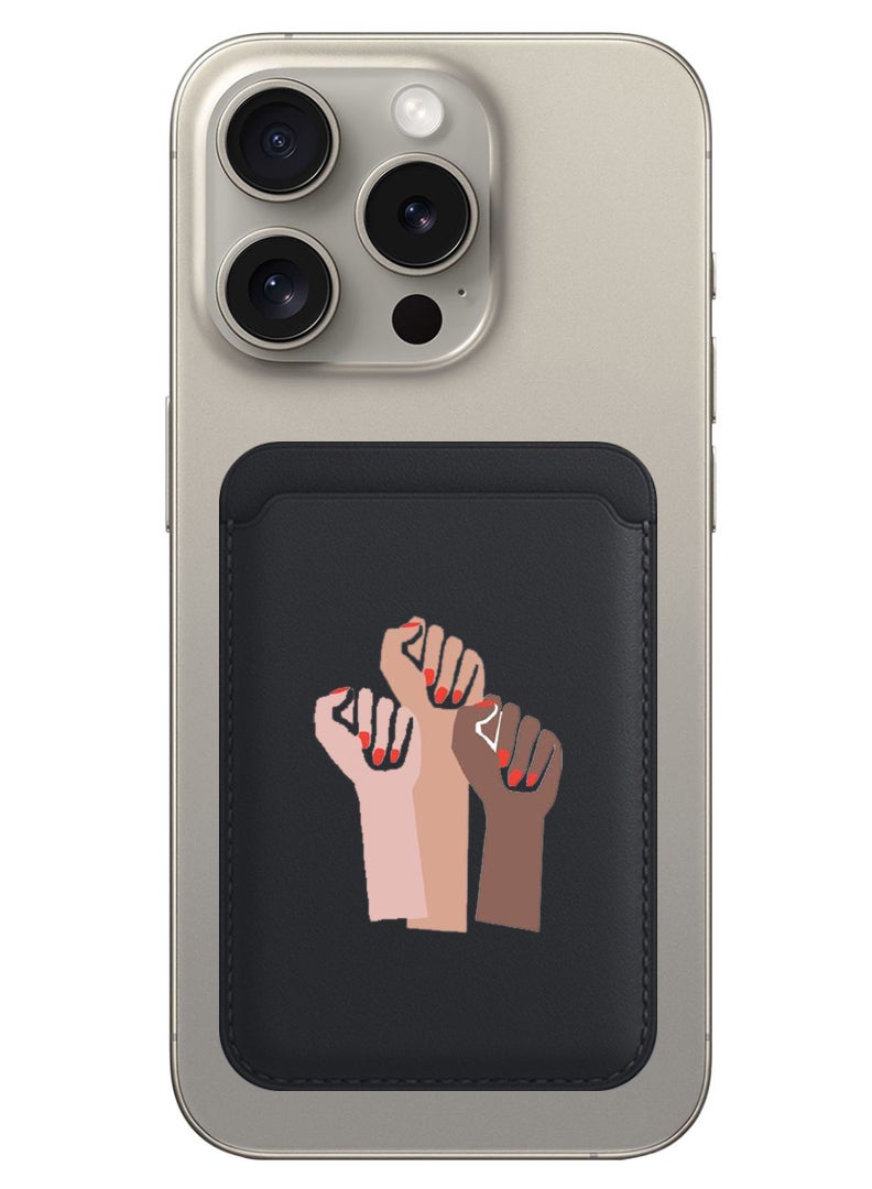 Magnetic Wallet, Compatible with MagSafe Wallet, for iPhone Wallet, for iPhone 16/15/14/13/12 Series, Not for iPhone 13/12 mini, 3 Card Holder, Vegan Leather, Black - Girl power