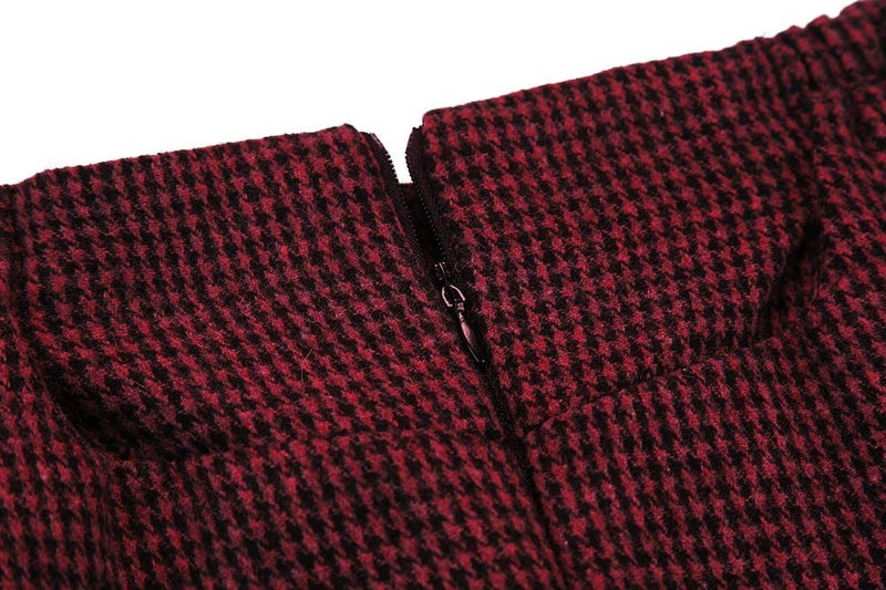 IDEALSANXUN Christmas Skirt Christmas Outfits Clothes Gifts 2023 Fall Winter High Waisted Wool Tweed Long Red Plaid Dress, Wine, XL - Image 5