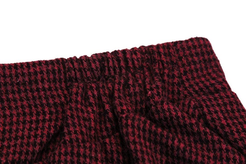 IDEALSANXUN Christmas Skirt Christmas Outfits Clothes Gifts 2023 Fall Winter High Waisted Wool Tweed Long Red Plaid Dress, Wine, XL - Image 4