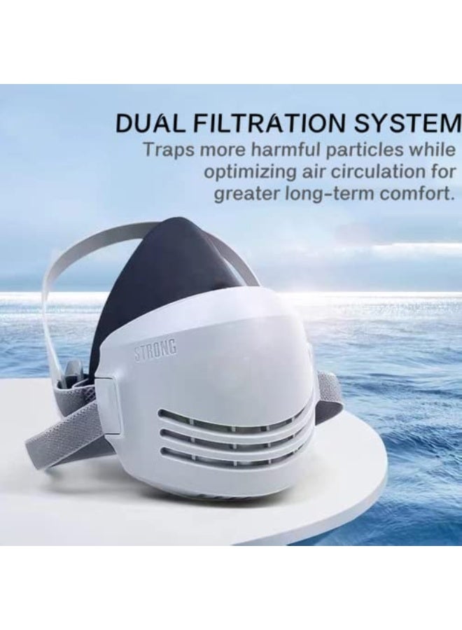 Dust Face Cover Dust Mask Respirator Reusable Respirator Mask Safe Industrial Mask with 12 Filters Suitable For Painting, Woodworking Decoration Paint Dust - Image 3