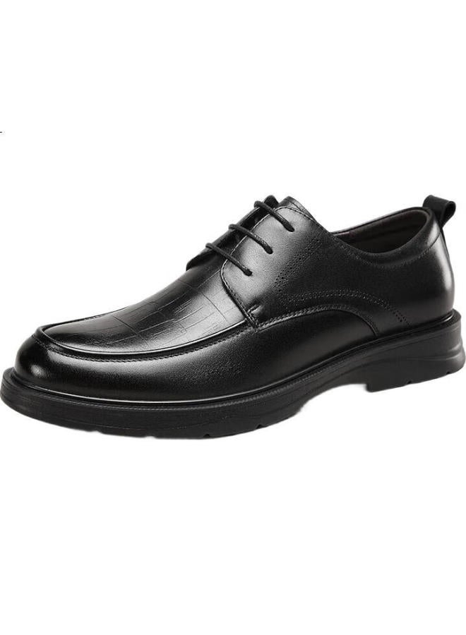 YEARCON Men'S Lace-Up Soft Sole Round Toe Leather Shoes Men'S Fashionable Business Formal Shoes Wedding Shoes 6304W Black 42 - Image 3