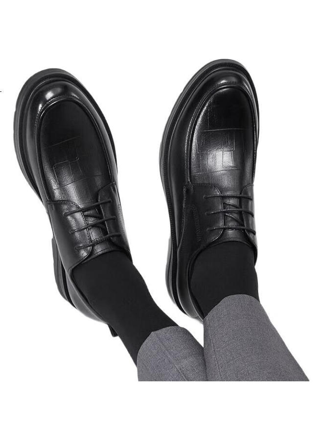 YEARCON Men'S Lace-Up Soft Sole Round Toe Leather Shoes Men'S Fashionable Business Formal Shoes Wedding Shoes 6304W Black 42 - Image 1