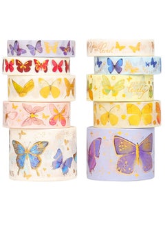 Y&D Colorful Butterfly Washi Tape, Gold Foil Art 5 Sizes Decorative Scrapbook DIY Decor and Craft Gift Wrap for Bullet Journal, Scrapbook, Kids Crafts (10 Rolls)  - Image 1