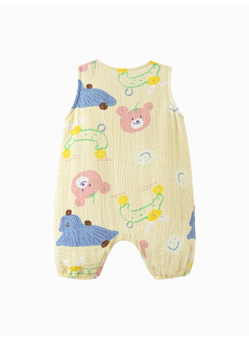 ميني بالا سلة أطفال غير جنس محددة بلا أكمام لطيفة، قطعة مسلين ناعمة وقابلة للتنفس، طباعة حيوانات لطيفة، غلق قفل سريع في الأمام، مريحة ليوميات الصيف، مثالية للعبادة الخارجية والمناسبات العائلية سلة أطفال - Image 5