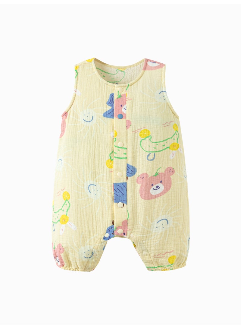 ميني بالا سلة أطفال غير جنس محددة بلا أكمام لطيفة، قطعة مسلين ناعمة وقابلة للتنفس، طباعة حيوانات لطيفة، غلق قفل سريع في الأمام، مريحة ليوميات الصيف، مثالية للعبادة الخارجية والمناسبات العائلية سلة أطفال - Image 4