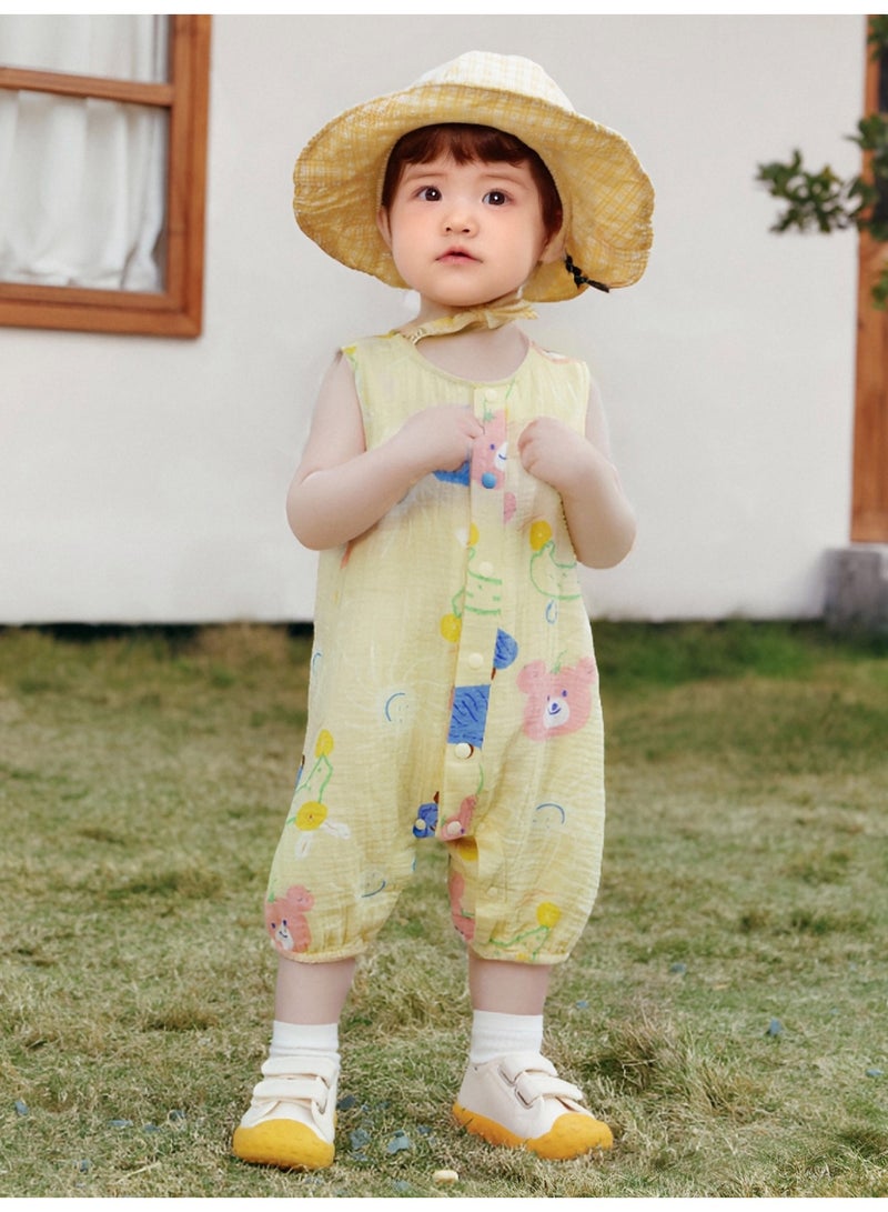 ميني بالا سلة أطفال غير جنس محددة بلا أكمام لطيفة، قطعة مسلين ناعمة وقابلة للتنفس، طباعة حيوانات لطيفة، غلق قفل سريع في الأمام، مريحة ليوميات الصيف، مثالية للعبادة الخارجية والمناسبات العائلية سلة أطفال - Image 1