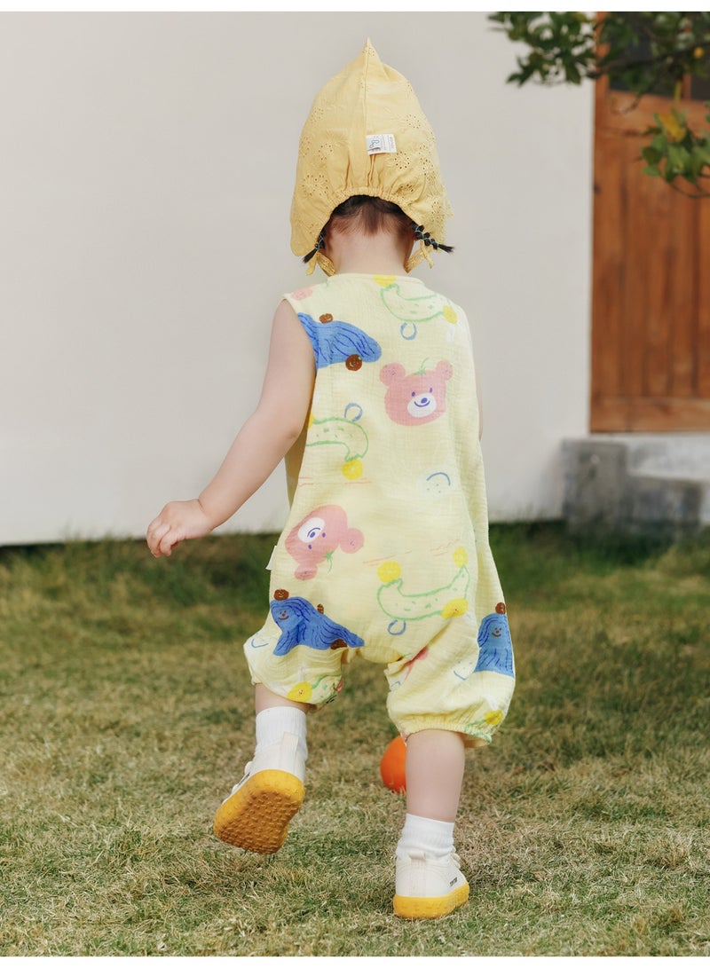 ميني بالا سلة أطفال غير جنس محددة بلا أكمام لطيفة، قطعة مسلين ناعمة وقابلة للتنفس، طباعة حيوانات لطيفة، غلق قفل سريع في الأمام، مريحة ليوميات الصيف، مثالية للعبادة الخارجية والمناسبات العائلية سلة أطفال - Image 3