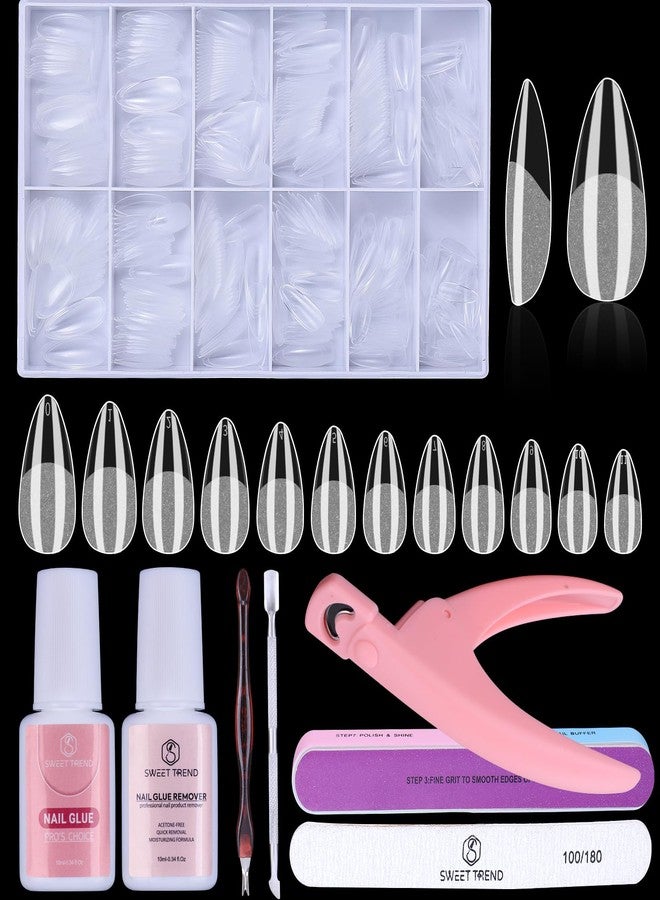 SWEET TREND Almond Fake Nail Tips Medium: 600Pcs Full Cover Nail Tips for Acrylic Nails Professional Clear Nail Tip with Nail Glue Remover & Glue Acrylic False Nail Clippers Art Nail Extension Kit for Home Salon - Image 1