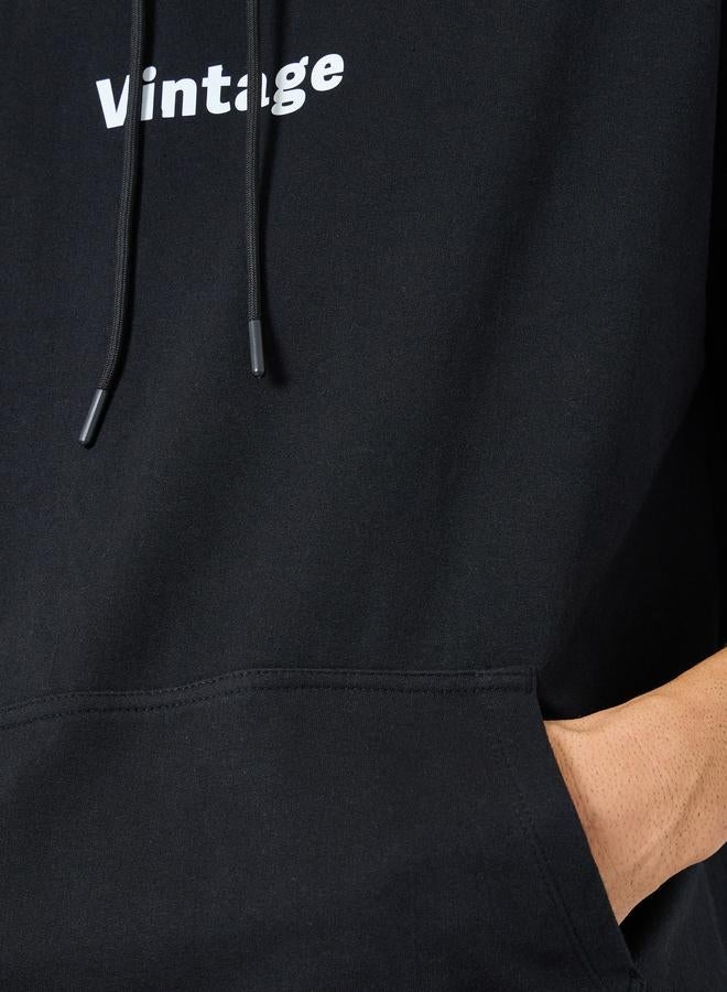 Styli Men Black Vintage Print Relaxed Fit Hoodie - Image 2