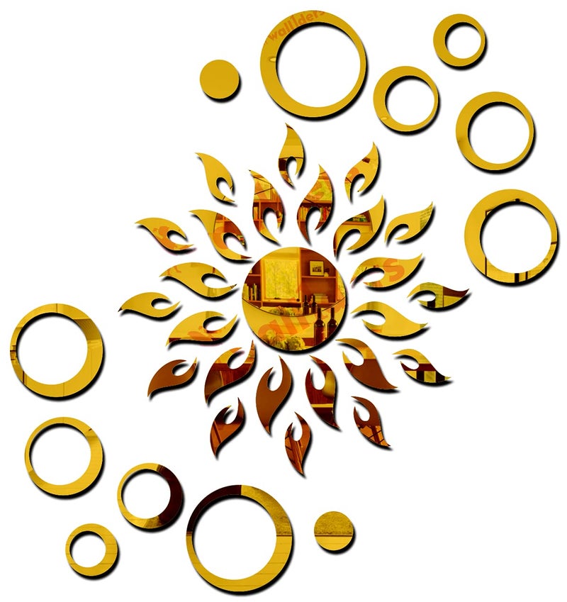 Wall1ders Wall1ders Sun Ring 2 Set Golden Sun Size 45 cm x 45 cm mirror stickers for wall acrylic mirror wall decor sticker wall mirror stickers acrylic stickers wall stickers for hall room bed room Kitchen 3D Wall Mirror Sticker Mirror Wall Stickers for Living Room Hall Bed Room Home Offices