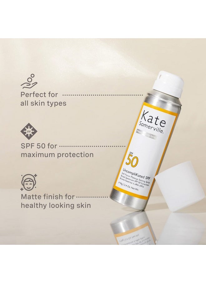 كيت سمرفيل - واقي من الشمس للوجه بعامل حماية من الشمس SPF 50 غير معقد ورذاذ إعداد مكياج ناعم التركيز للاستخدام اليومي للعناية بالبشرة مع لمسة نهائية غير لامعة 3.4 أونصة سائلة - Image 1