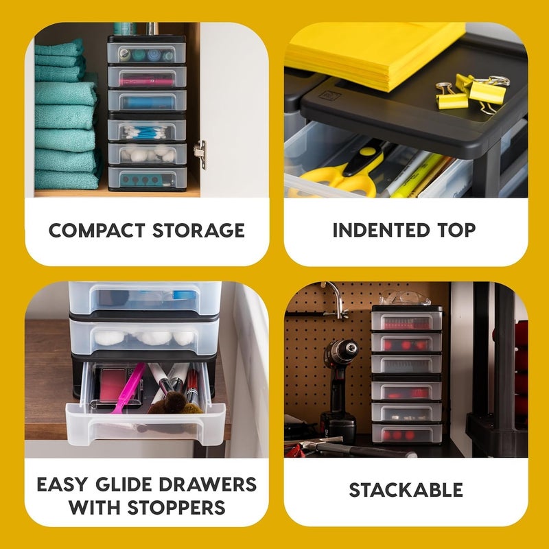 IRIS Power tool case パワー ツール ケース IRIS USA Plastic Stacking Desk Top 3-Drawer Storage Organizer, 2-Pack, for Makeup Vanity Nail Polish Bathroom Stationery Art Craft Supplies Kitchen Office Garage and Small Organization, Small, Black - Image 4