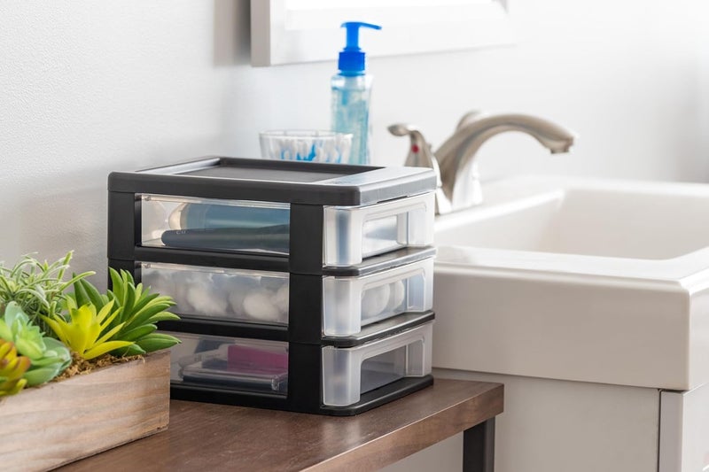 IRIS Power tool case パワー ツール ケース IRIS USA Plastic Stacking Desk Top 3-Drawer Storage Organizer, 2-Pack, for Makeup Vanity Nail Polish Bathroom Stationery Art Craft Supplies Kitchen Office Garage and Small Organization, Small, Black - Image 2