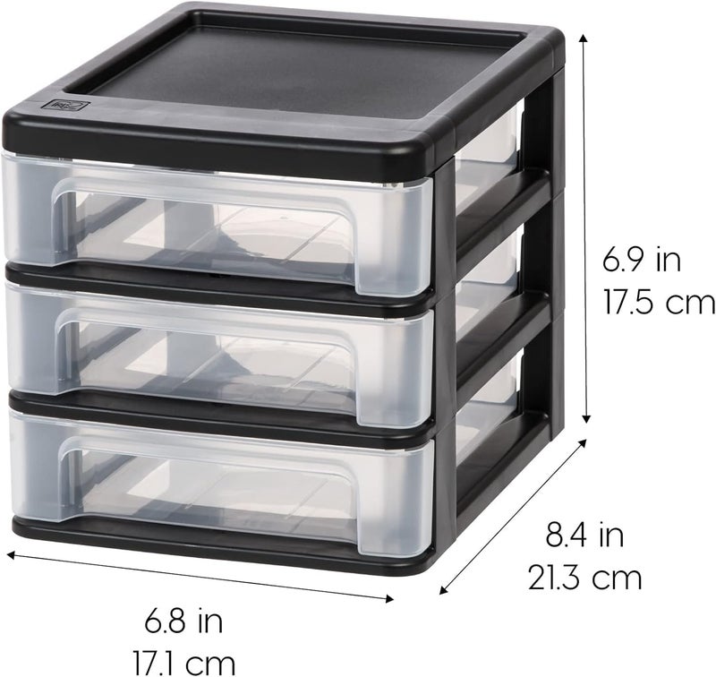 IRIS Power tool case パワー ツール ケース IRIS USA Plastic Stacking Desk Top 3-Drawer Storage Organizer, 2-Pack, for Makeup Vanity Nail Polish Bathroom Stationery Art Craft Supplies Kitchen Office Garage and Small Organization, Small, Black - Image 3