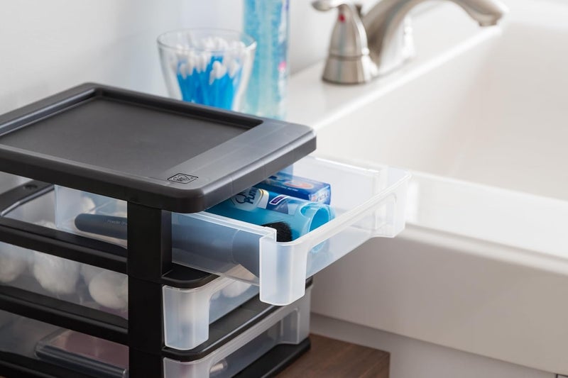 IRIS Power tool case パワー ツール ケース IRIS USA Plastic Stacking Desk Top 3-Drawer Storage Organizer, 2-Pack, for Makeup Vanity Nail Polish Bathroom Stationery Art Craft Supplies Kitchen Office Garage and Small Organization, Small, Black - Image 5