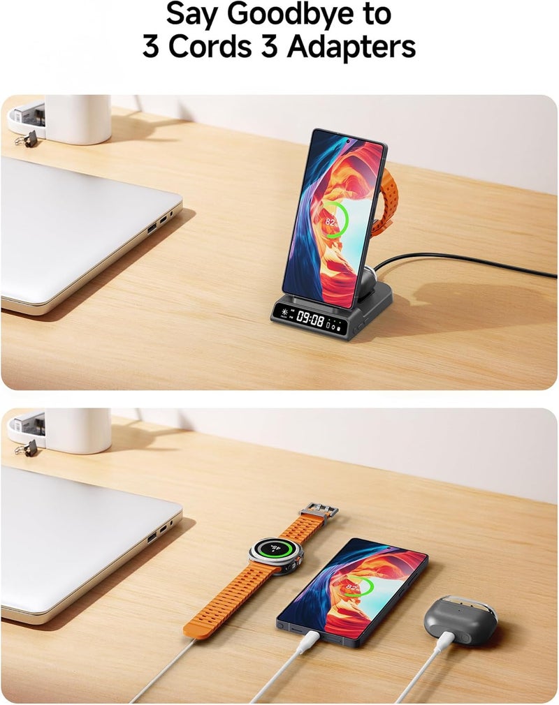 فيلينتا شاحن لاسلكي لسامسونج، محطة شحن لاسلكية 3 في 1 لـ Samsung Galaxy S25 Ultra/S24/S23/Z Flip 7/Fold 6، محطة شحن لـ Galaxy Watch 8/Ultra/7/6/5 Pro/4، و Galaxy Buds 3/3 Pro - Image 5