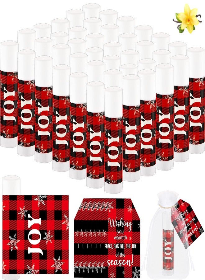 Lonfliness 50 Pack Christmas Lip Balm Gift Bulk, Moisturizing Nourishing Lip Balm Appreciation Gift, Xmas Holiday Birthday Party Favors Stocking Stuffers for Women Men Coworker Teacher (Red&Black Buffalo Plaid - Image 1
