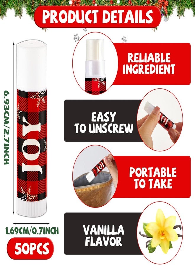 Lonfliness 50 Pack Christmas Lip Balm Gift Bulk, Moisturizing Nourishing Lip Balm Appreciation Gift, Xmas Holiday Birthday Party Favors Stocking Stuffers for Women Men Coworker Teacher (Red&Black Buffalo Plaid - Image 3