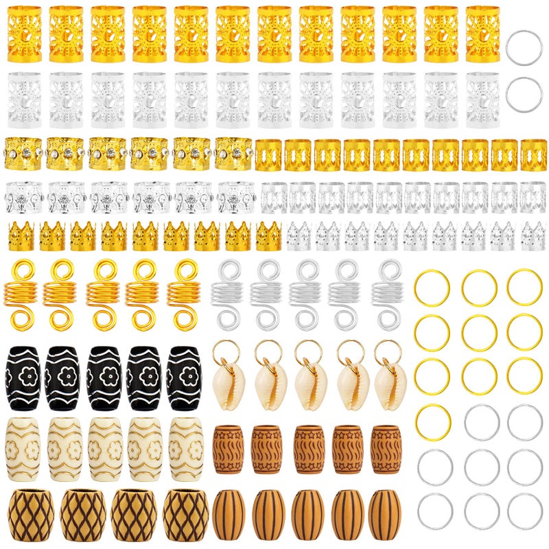 Jelyne 133 PCS Hair Jewelry for Braids Locs Dreadlock Accessories Hair Decoration Hair Coils Rings Dreadlocks Hair Cuffs Shells Imitation Wood-Like Hair Tube Beads for Women Gorls - Image 2