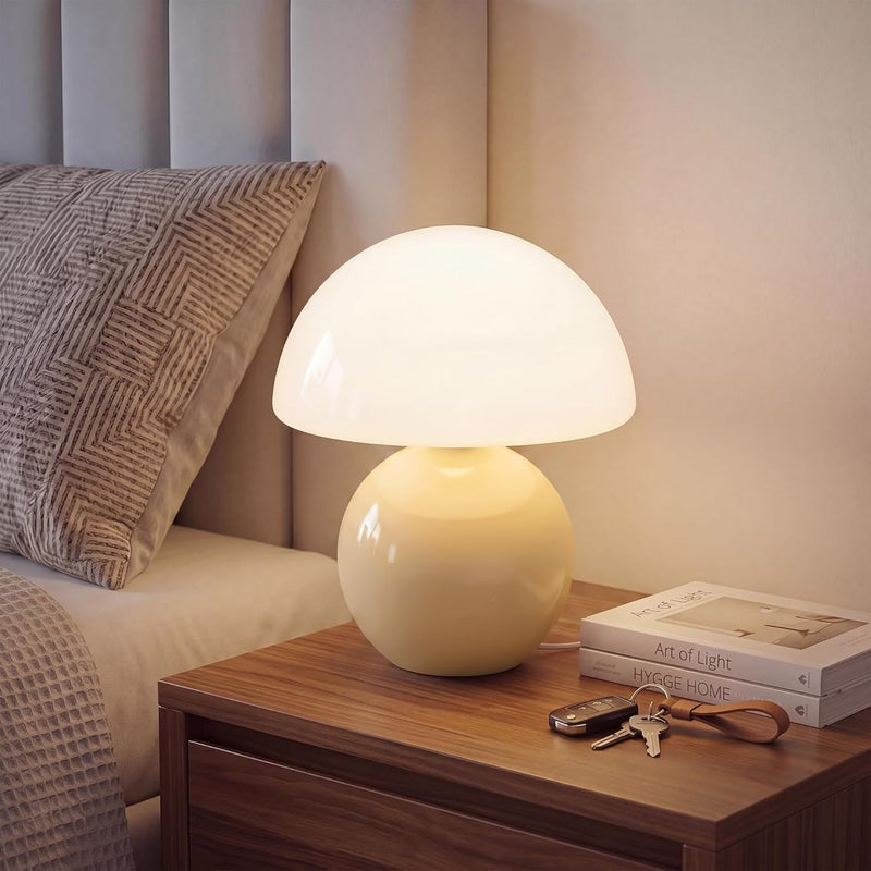 Dawnwake Mushroom Lamp Table Lamp for Bedroom,Desk Bedside Small Lamps for Living Room Night Stands,Mushroom Decor Cute Mini Modern Mid Century Lamps,Unique Aesthetic Home Living Room Decor (Cream) - Image 1
