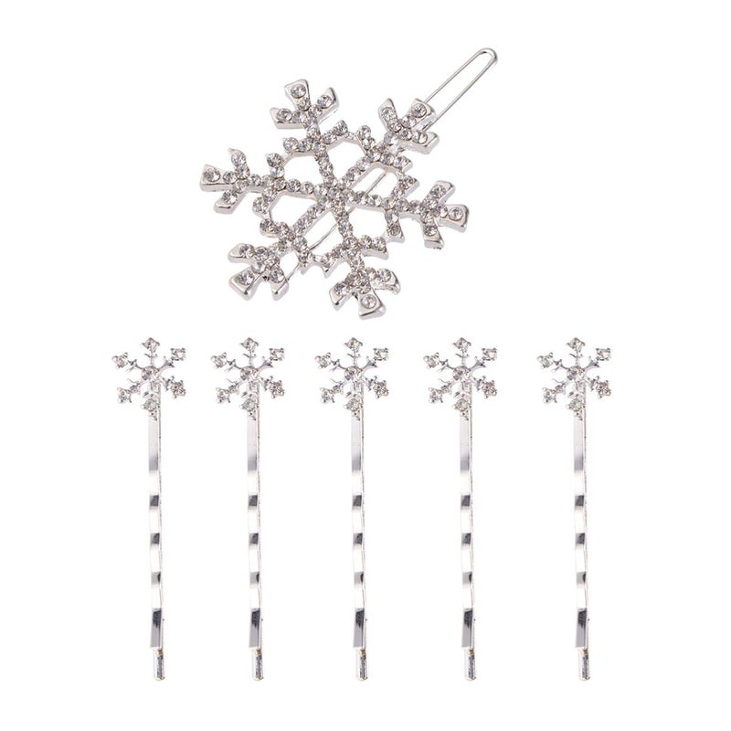 Beaupretty 6 Pieces Rhinestones Snowflake Hair Clips Winter Snowflake Hairpins Snowflake Bobby Pins Wedding Hair Clips Barrettes Christmas Hair Accessories for Women Girls(Silver) - Image 1