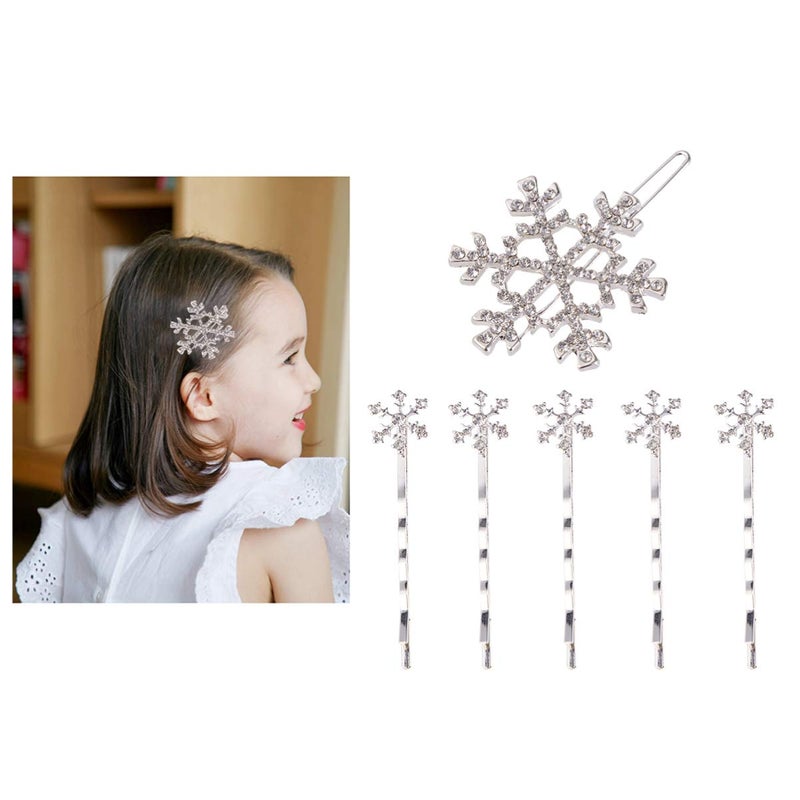 Beaupretty 6 Pieces Rhinestones Snowflake Hair Clips Winter Snowflake Hairpins Snowflake Bobby Pins Wedding Hair Clips Barrettes Christmas Hair Accessories for Women Girls(Silver) - Image 2