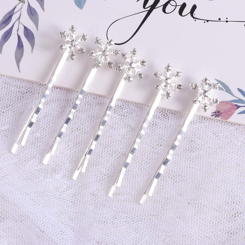 Beaupretty 6 Pieces Rhinestones Snowflake Hair Clips Winter Snowflake Hairpins Snowflake Bobby Pins Wedding Hair Clips Barrettes Christmas Hair Accessories for Women Girls(Silver) - Image 3