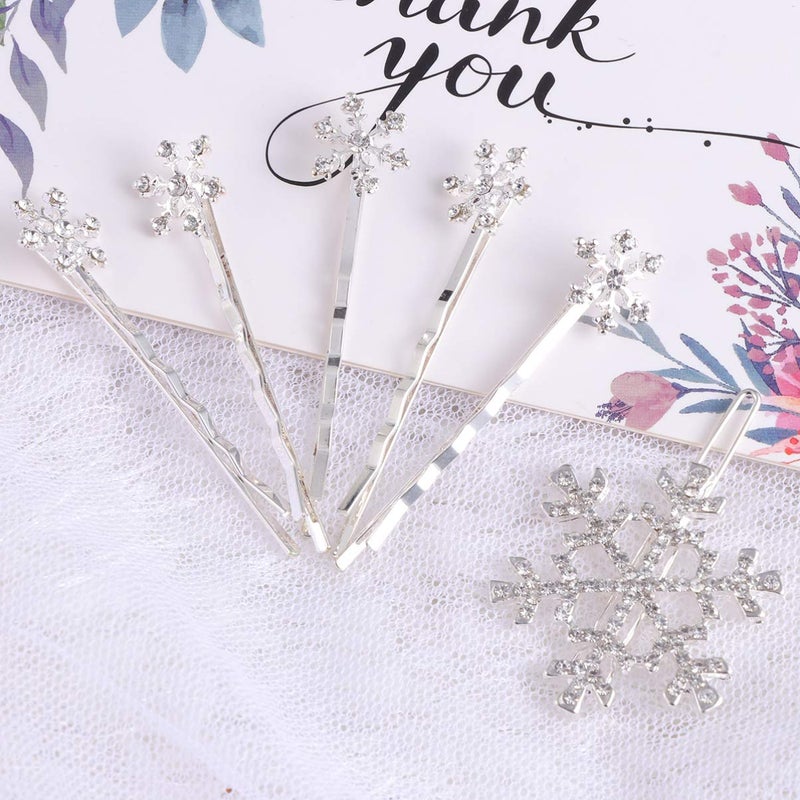 Beaupretty 6 Pieces Rhinestones Snowflake Hair Clips Winter Snowflake Hairpins Snowflake Bobby Pins Wedding Hair Clips Barrettes Christmas Hair Accessories for Women Girls(Silver) - Image 5